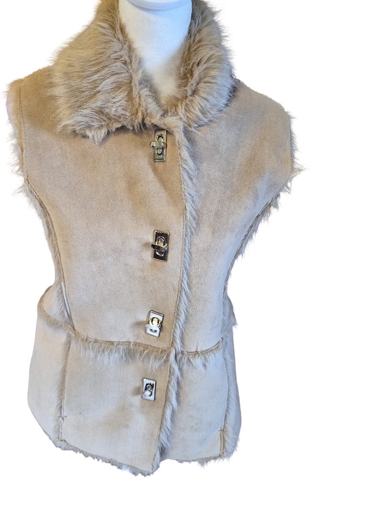 Lisa international Jackets & Blazers - Lisa International Tan Faux Shearling Vest with Fur Trim